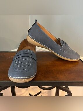 Danita Light Blue Embellished Penny Flats